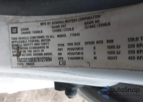 2007 Chevrolet Colorado Lt from USA, damaged, VIN 1GCDT13E878127094